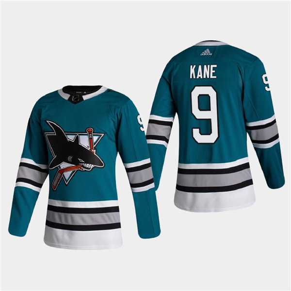 Mens San Jose Sharks #9 Evander Kane Teal Adidas 2020-21 Heritage 30th Anniversary Jersey