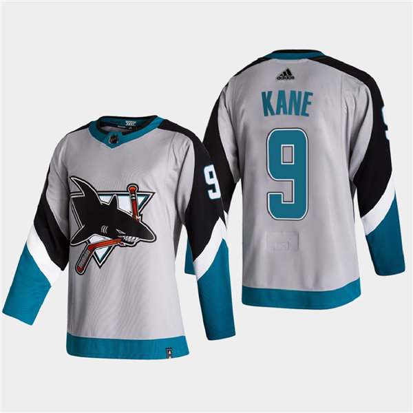 Mens San Jose Sharks #9 Evander Kane Adidas Grey 2021 NHL Season Reverse Retro Jersey