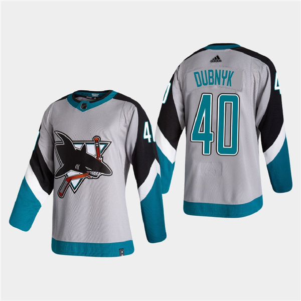 Mens San Jose Sharks #40 Devan Dubnyk Adidas Grey 2021 NHL Season Reverse Retro Jersey