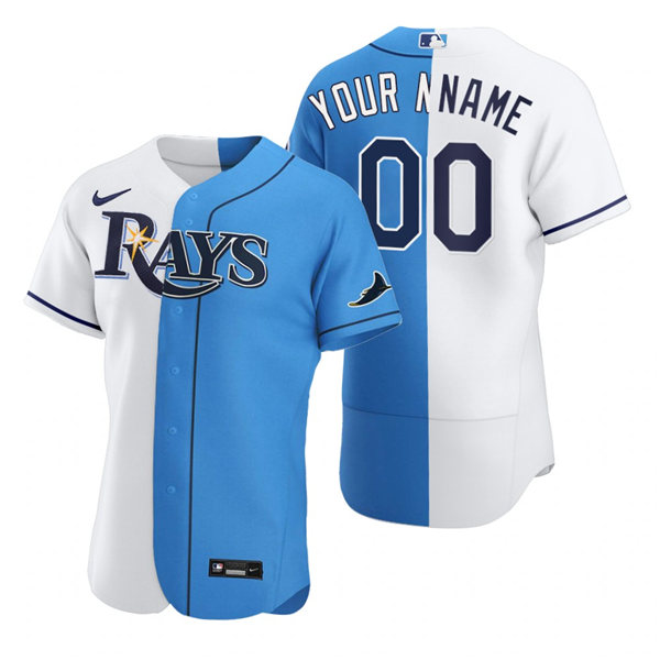 Mens Tampa Bay Rays Custom Wade Boggs Fred McGriff Carl Crawford Carlos Pena White Blue Split Jersey