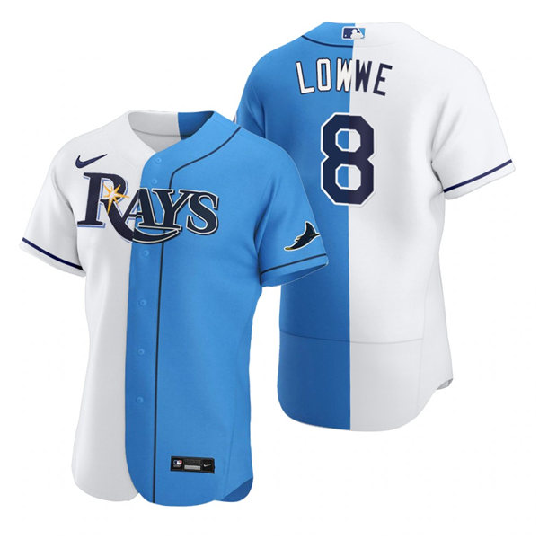 Men's Tampa Bay Rays #8 Brandon Lowe White Blue Split Two-Tone Flex Base Baseball Jersey