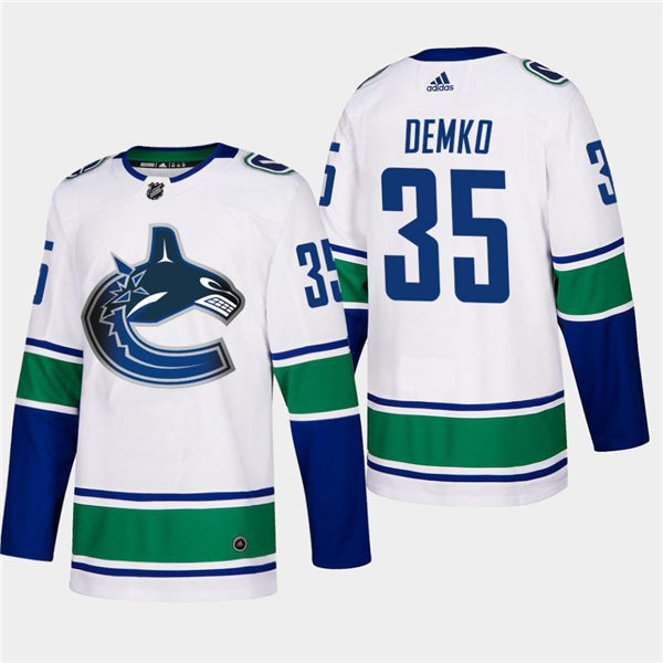Men's Vancouver Canucks #35 Thatcher Demko  Away White Authentic Player Jersey