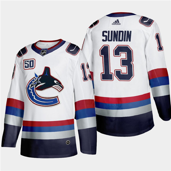 Men's Vancouver Canucks Retired Player #13 Mats Sundin Adidas Throwback White 2000's Vintage Authentic Player Jersey