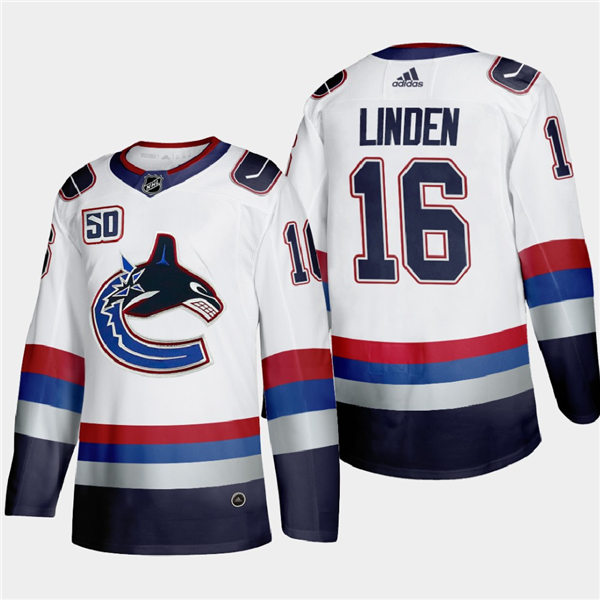 Men's Vancouver Canucks Retired Player #16  Trevor Linden Adidas Throwback White 2000's Vintage Authentic Player Jersey