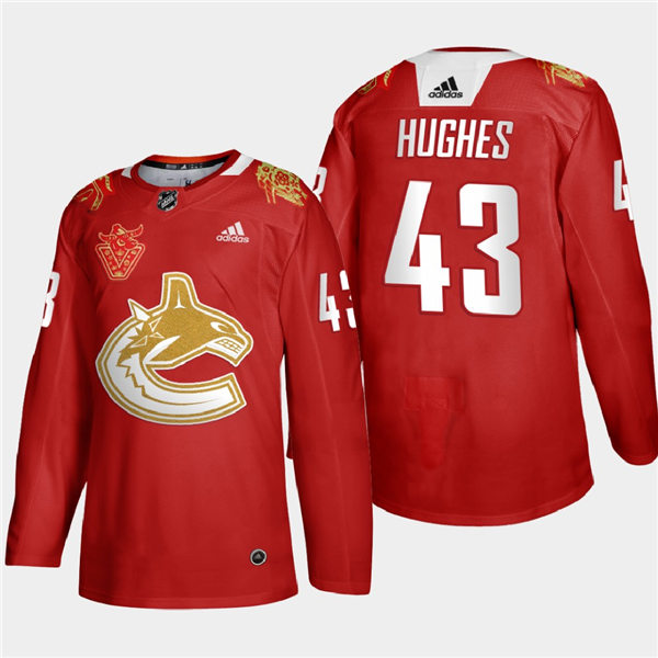 Men's Vancouver Canucks #43 Quinn Hughes adidas 2021 Chinese New Year Red Jersey (5)