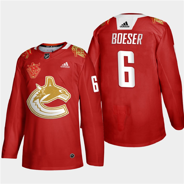 Men's Vancouver Canucks #6 Brock Boeser  adidas 2021 Chinese New Year Red Jersey (2)