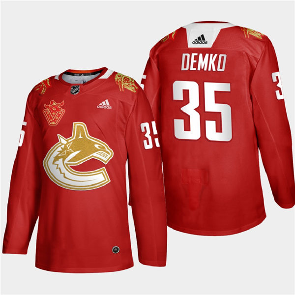 Men's Vancouver Canucks #35 Thatcher Demko adidas 2021 Chinese New Year Red Jersey (1)