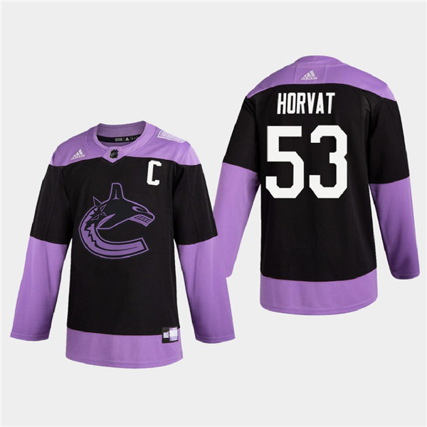 Men's Vancouver Canucks #53 Bo Horvat adidas 2020 Hockey Fights Cancer Practice Black Jersey