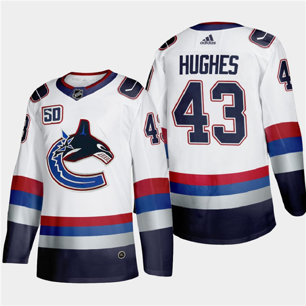Men's Vancouver Canucks #43 Quinn Hughes adidas  Throwback White 2000's Vintage Authentic Player Jersey