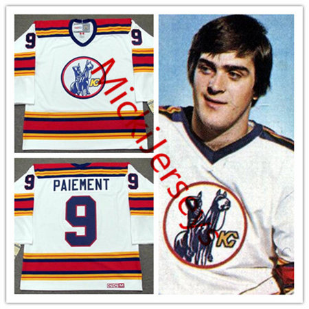 Men's Kansas City Scouts #9 WILF PAIEMENT White 1975 CCM Vintage Throwback Home NHL Jersey