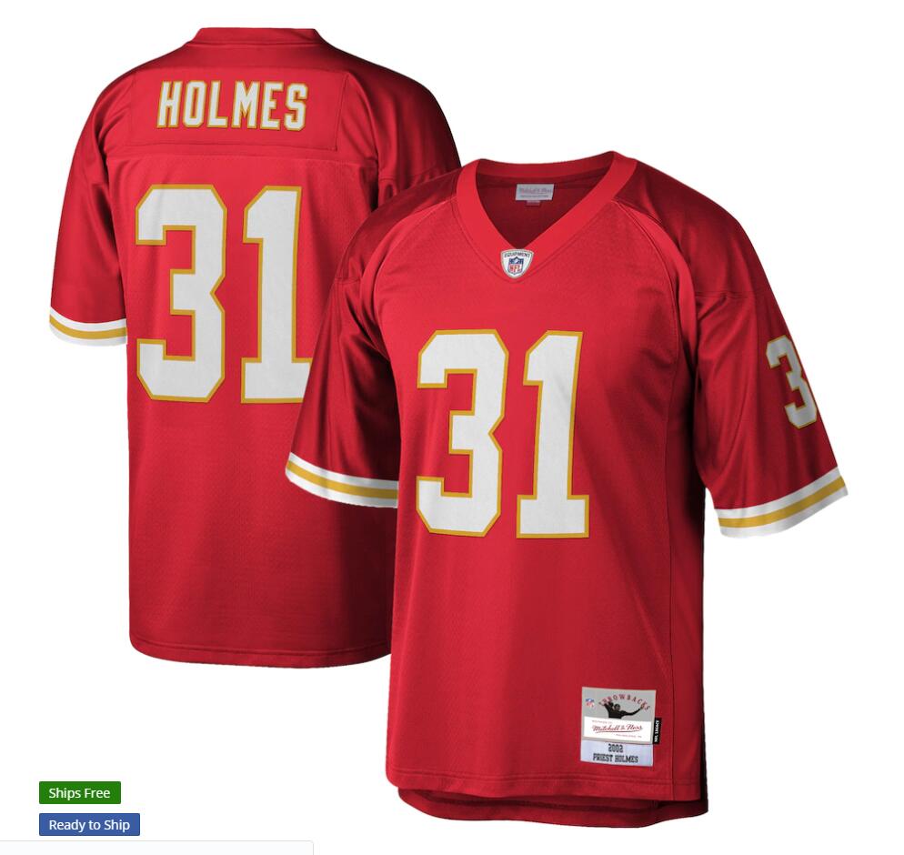 Men's Kansas City Chiefs #31 Priest Holmes Mitchell & Ness Red 2002 Legacy Throwback Football Jersey