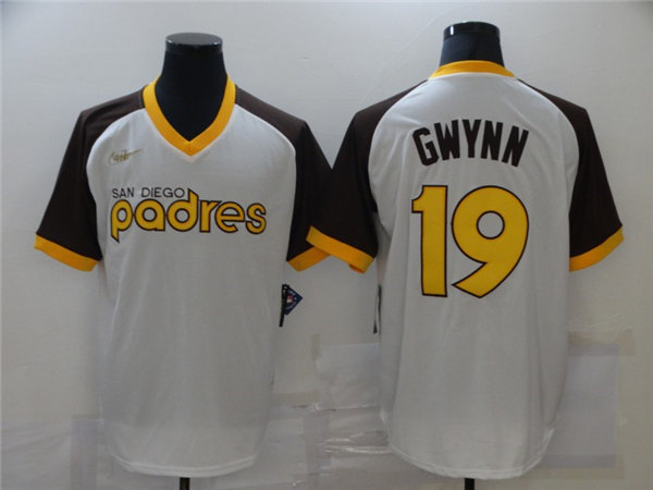Men's San Diego Padres Retired Roster #19 Tony Gwynn Nike White Home Cooperstown Collection Player Jersey