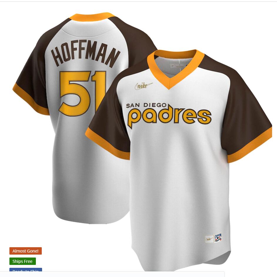 Men's San Diego Padres Retired Roster #51 Padres Trevor Hoffman Nike White Home Cooperstown Collection Player Jersey