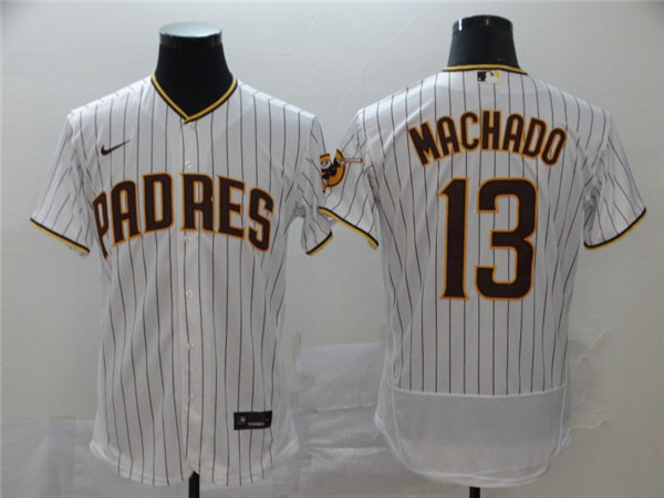Men's San Diego Padres #13 Manny Machado Nike White Brown Home Flex Base Baseball Jersey