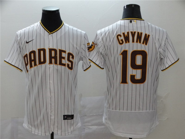 Men's San Diego Padres Retired Roster #19 Tony Gwynn Nike White Brown Home Flex Base Baseball Jersey