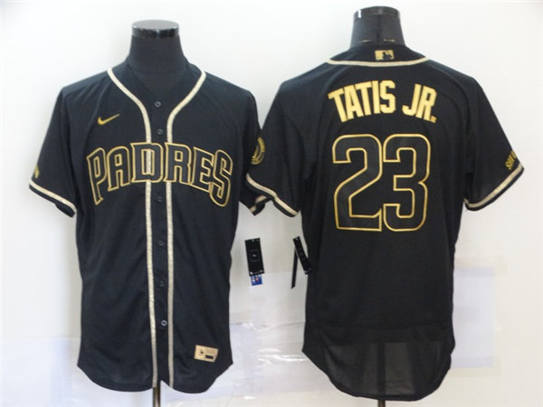 Men's San Diego Padres #23 Fernando Tatis Jr. Black Golden Edition Flex Base Jersey