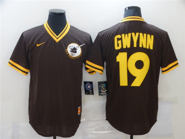 Men's San Diego Padres Retired Roster #19 Tony Gwynn Brown Pullover Nike Cooperstown Collection Jersey