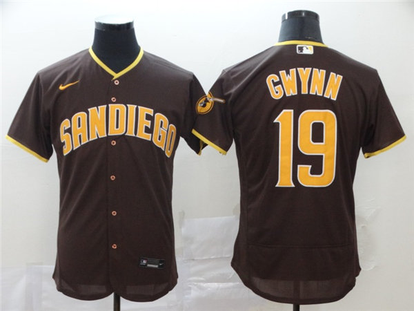 Men's San Diego Padres Retired Roster #19 Tony Gwynn Nike Brown Road Player Flex Base Baseball Jersey