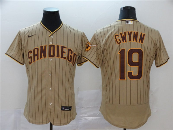 Men's San Diego Padres Retired Roster #19 Tony Gwynn Nike Tan Brown Alternate Flex Base Baseball Jersey