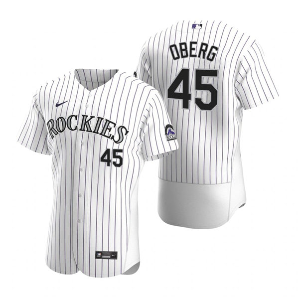 Men's Colorado Rockies #45 Scott Oberg Nike White Pinstripe Home Flex Base Jersey