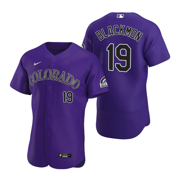 Men's Colorado Rockies #19 Charlie Blackmon Nike Purple Alternate Flex Base Jersey