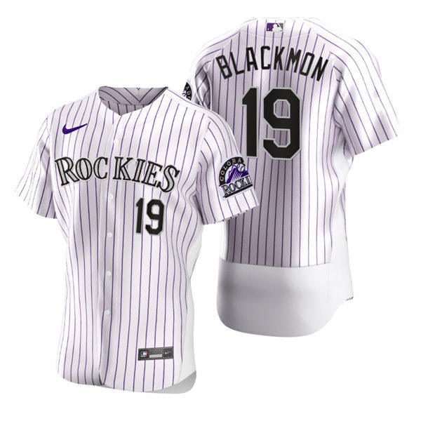 Men's Colorado Rockies #19 Charlie Blackmon Nike White Pinstripe Home Flex Base Jersey