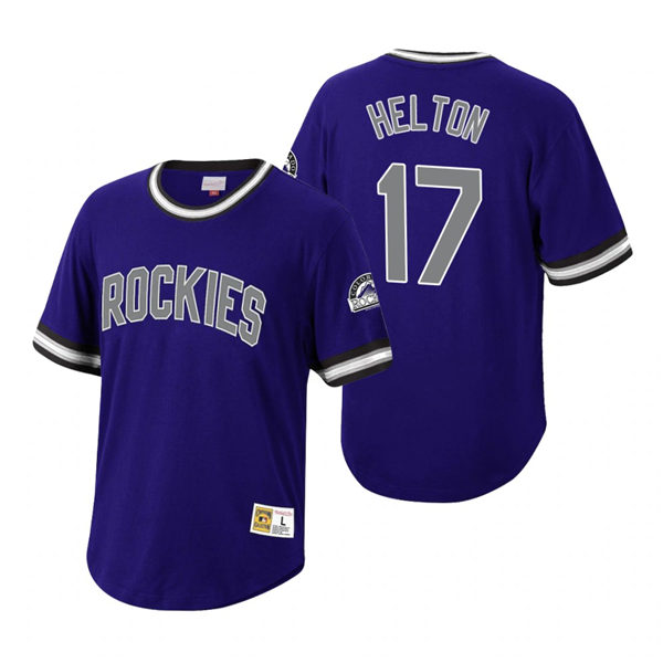 Men's Colorado Rockies Retired Player #17 Todd Helton Mitchell & Ness Purple Cooperstown Collection Wild Pitch Jersey