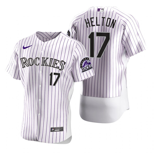 Men's Colorado Rockies Retired Player #17 Todd Helton Nike White Pinstripe Home Flex Base Jersey