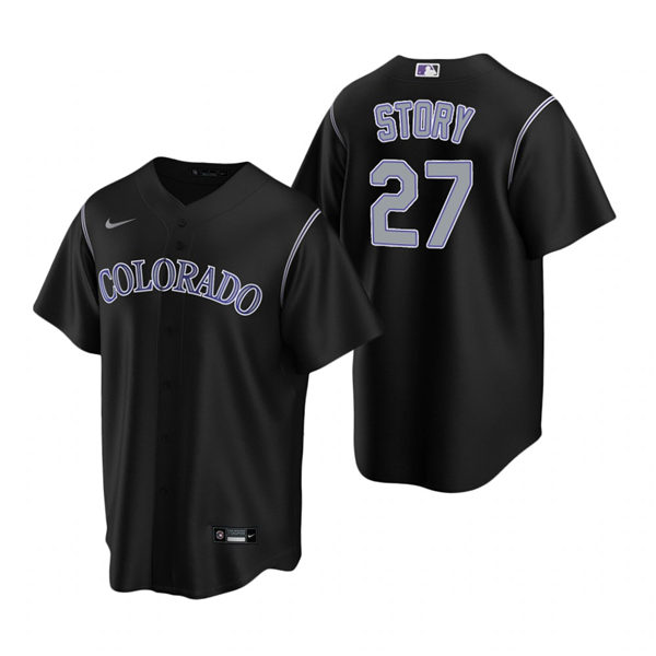 Men's Colorado Rockies #27 Trevor Story Nike Black Replica Alternate Jersey