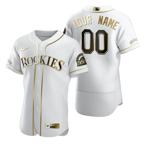 Men's Colorado Rockies Custom Nike White Stitched MLB Flex Base Golden Edition Jersey