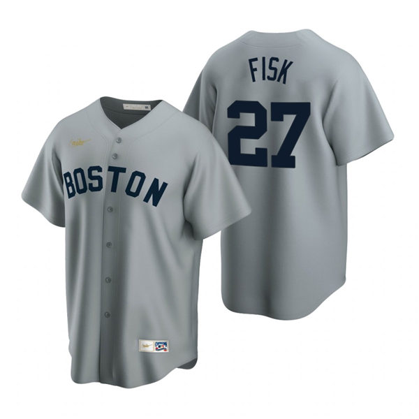 Men's Boston Red Sox  Retired Player #27 Carlton Fisk  Nike Gray Cooperstown Collection Road Jersey