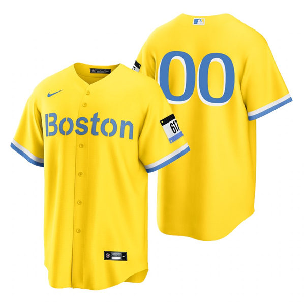 Youth Boston Red Sox Custom Gold Light Blue 2021 City Connect Replica Jersey 