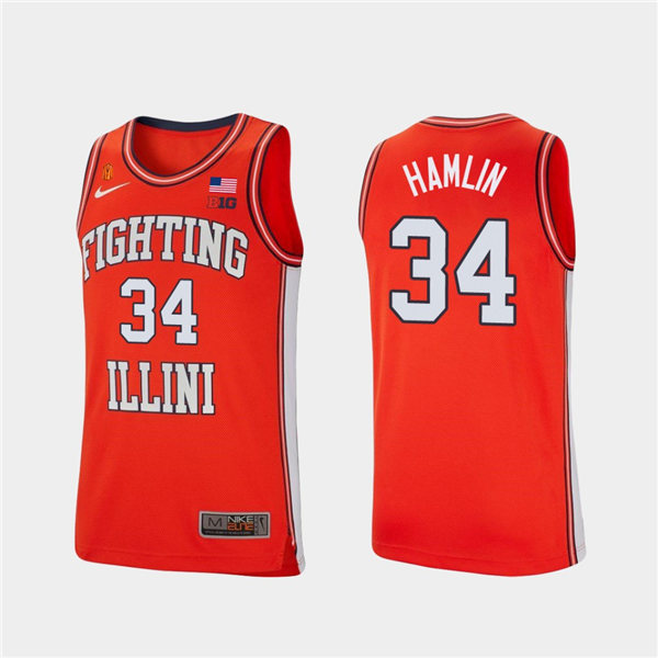 Men's Illinois Fighting Illini #34 Jermaine Hamlin 2020-21 Orange Retro Nike College Basketball Jersey