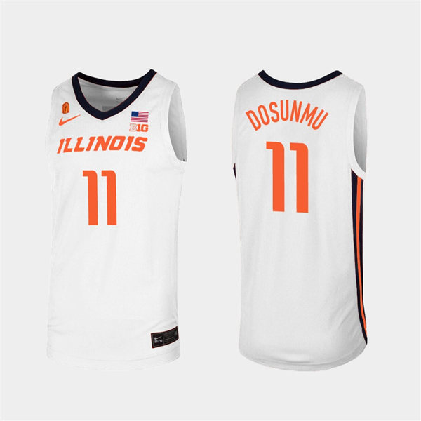 Men's Illinois Fighting Illini #11 Ayo Dosunmu White Orange Nike NCAA College Basketball Jersey