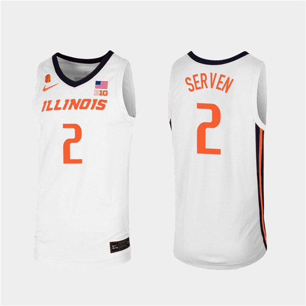 Men's Illinois Fighting Illini #2 Connor Serven White Orange Nike NCAA College Basketball Jersey