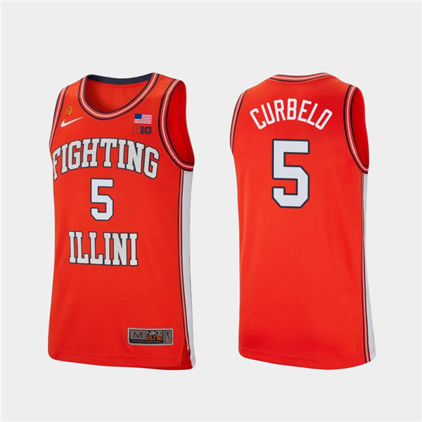 Men's Illinois Fighting Illini #5 Andre Curbelo  2020-21 Orange Retro Nike College Basketball Jersey