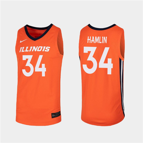Men's Illinois Fighting Illini #34 Jermaine Hamlin Nike Orange V-Neck NCAA College Basketball Jersey