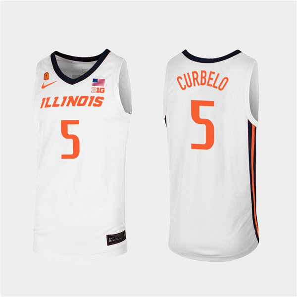 Men's Illinois Fighting Illini #5 Andre Curbelo White Orange Nike NCAA College Basketball Jersey