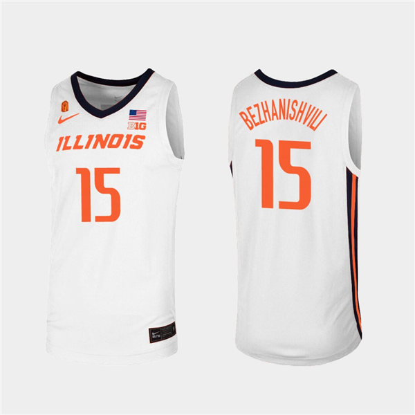 Men's Illinois Fighting Illini #15 Giorgi Bezhanishvili White Orange Nike NCAA College Basketball Jersey