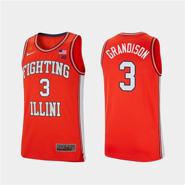 Men's Illinois Fighting Illini #3 Jacob Grandison  2020-21 Orange Retro Nike College Basketball Jersey