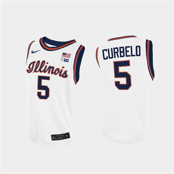 Men's Illinois Fighting Illini #5 Andre Curbelo  2020-21 White Retro Nike NCAA College Basketball Jersey