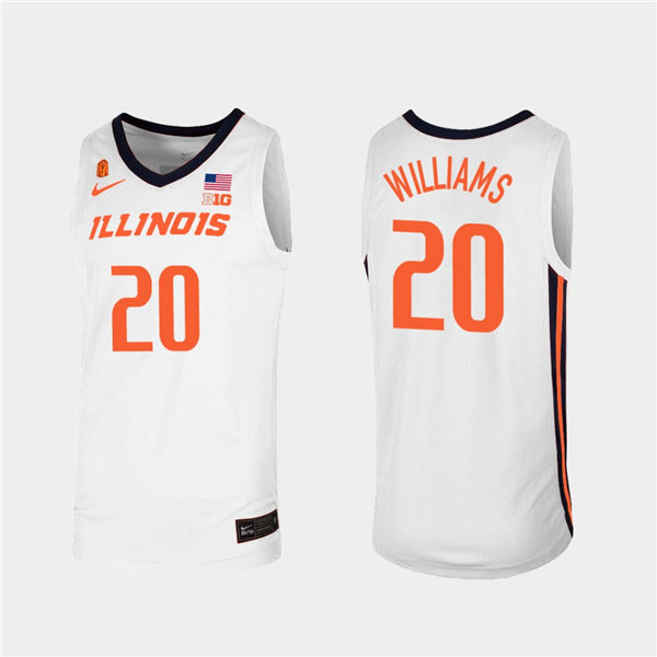 Men's Illinois Fighting Illini #20 Da'Monte Williams  White Orange Nike NCAA College Basketball Jersey