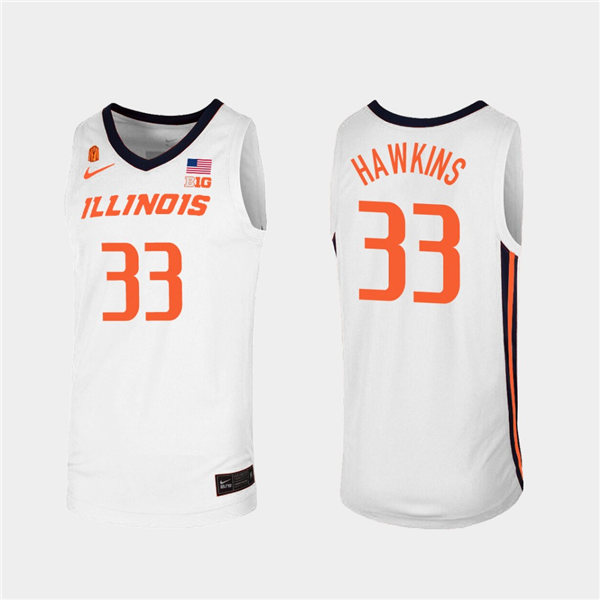 Men's Illinois Fighting Illini #33 Coleman Hawkins White Orange Nike NCAA College Basketball Jersey