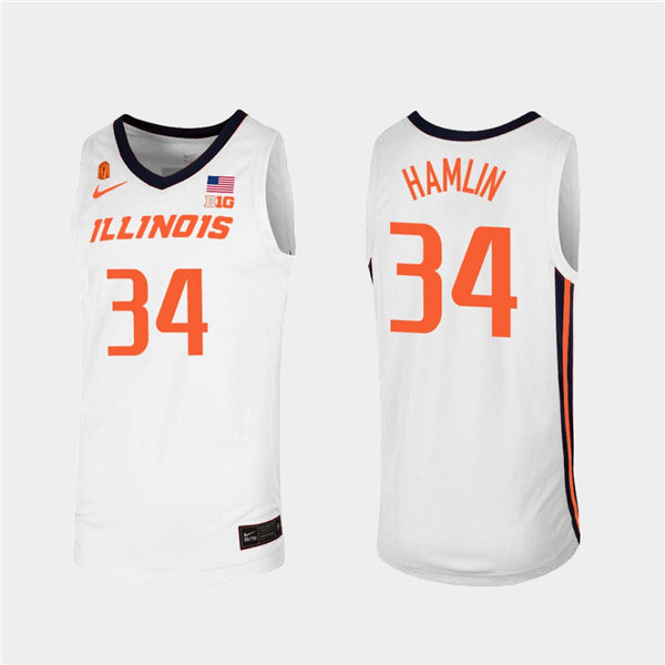 Men's Illinois Fighting Illini #34 Jermaine Hamlin White Orange Nike NCAA College Basketball Jersey