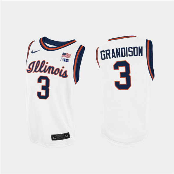 Men's Illinois Fighting Illini #3 Jacob Grandison  2020-21 White Retro Nike NCAA College Basketball Jersey