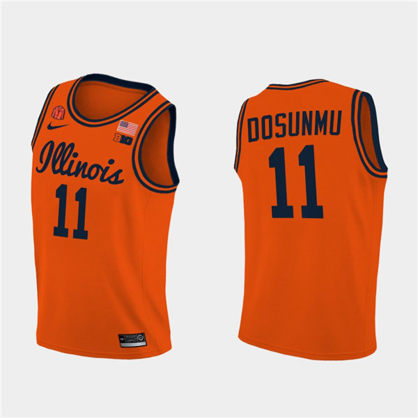 Men's Illinois Fighting Illini #11 Ayo Dosunmu 2020-21 Orange Navy Nike NCAA College Basketball Jersey