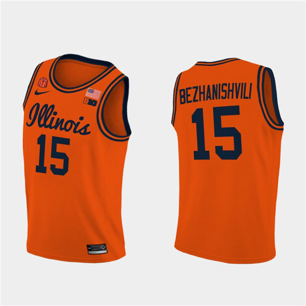 Men's Illinois Fighting Illini #15 Giorgi Bezhanishvili 2020-21 Orange Navy Nike NCAA College Basketball Jersey
