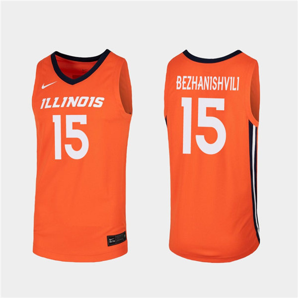 Men's Illinois Fighting Illini #15 Giorgi Bezhanishvili Nike Orange V-Neck NCAA College Basketball Jersey