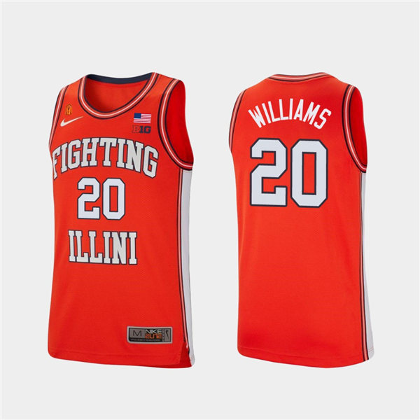 Men's Illinois Fighting Illini #20 Da'Monte Williams 2020-21 Orange Retro Nike College Basketball Jersey