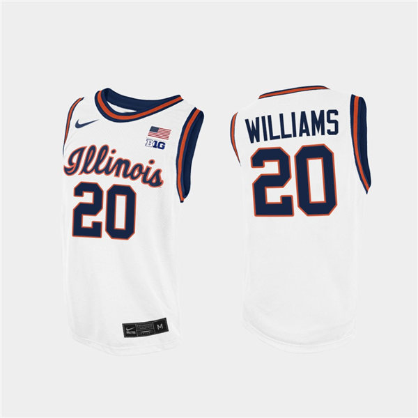 Men's Illinois Fighting Illini #20 Da'Monte Williams   2020-21 White Retro Nike NCAA College Basketball Jersey